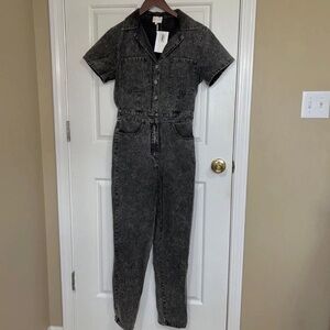 NWT Entro Black Mineral Wash Jumpsuit Short Sleeve Cotton Utility Boho Small